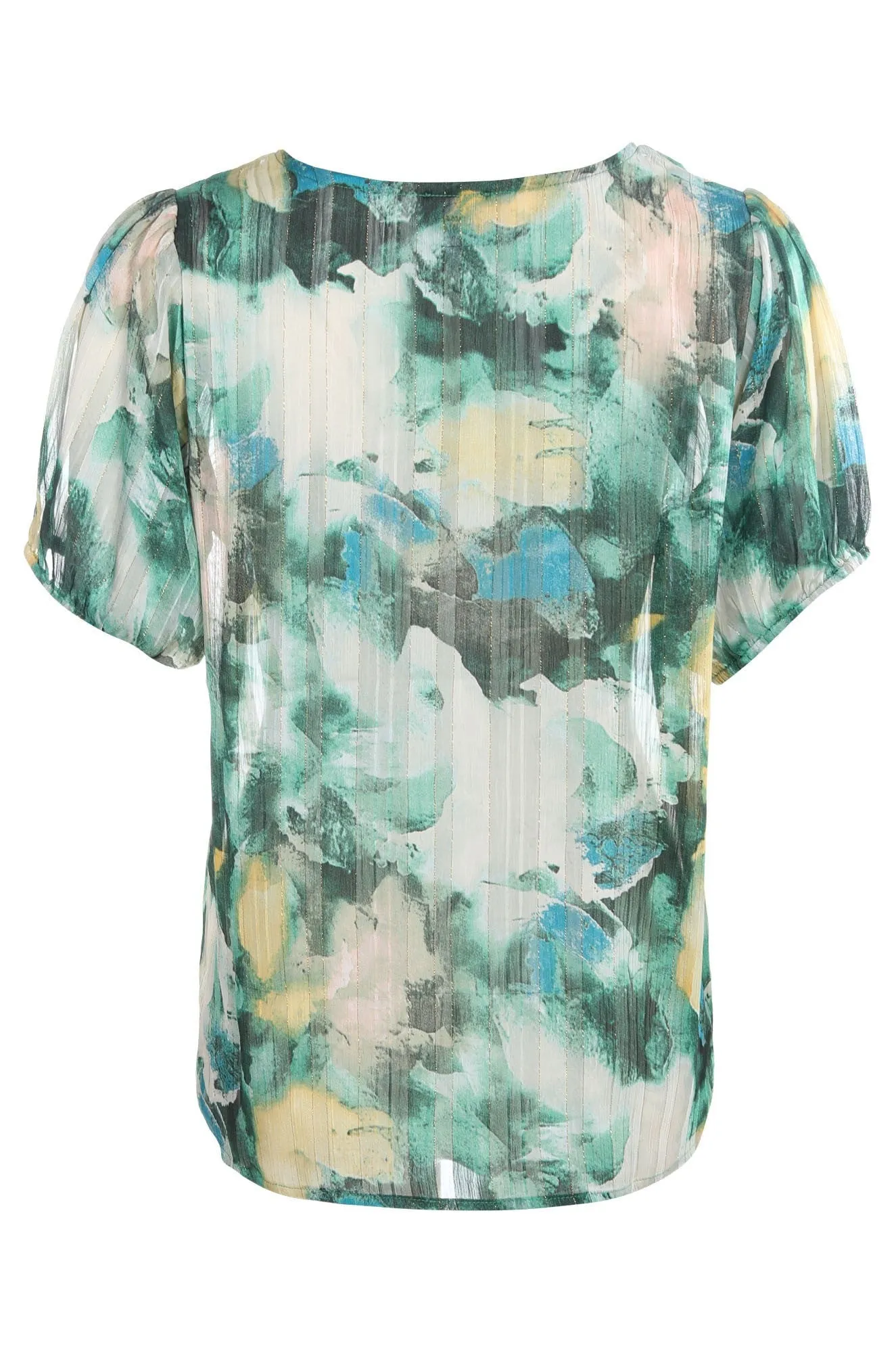 Bold Step Printed Ribbon Chiffon Top | Green Sun Abstract | 7121C1