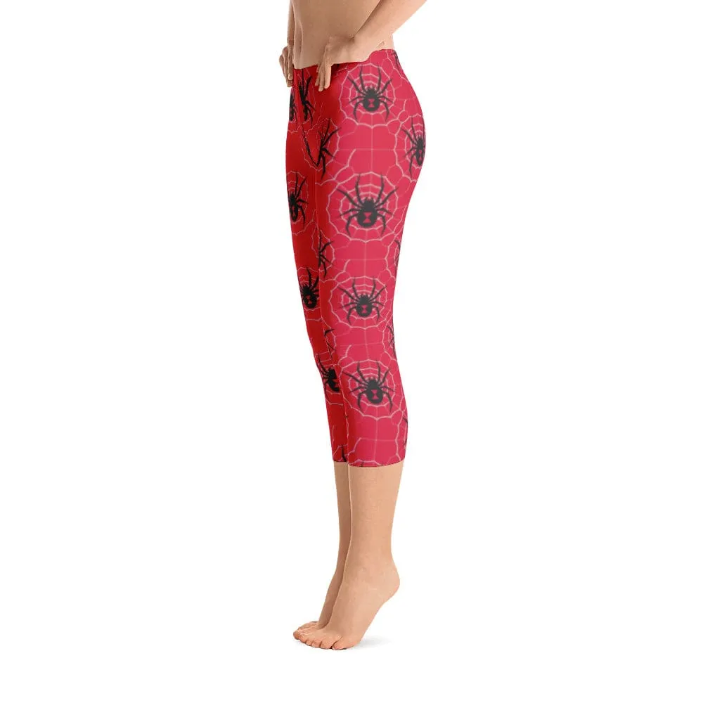 ReadyGOLF: Black Widow Red Women's Capri Leggings Comfy Active Wear