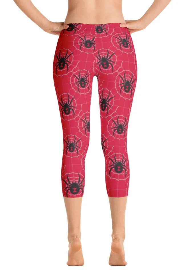 ReadyGOLF: Black Widow Red Women's Capri Leggings Hypoallergenic Lining