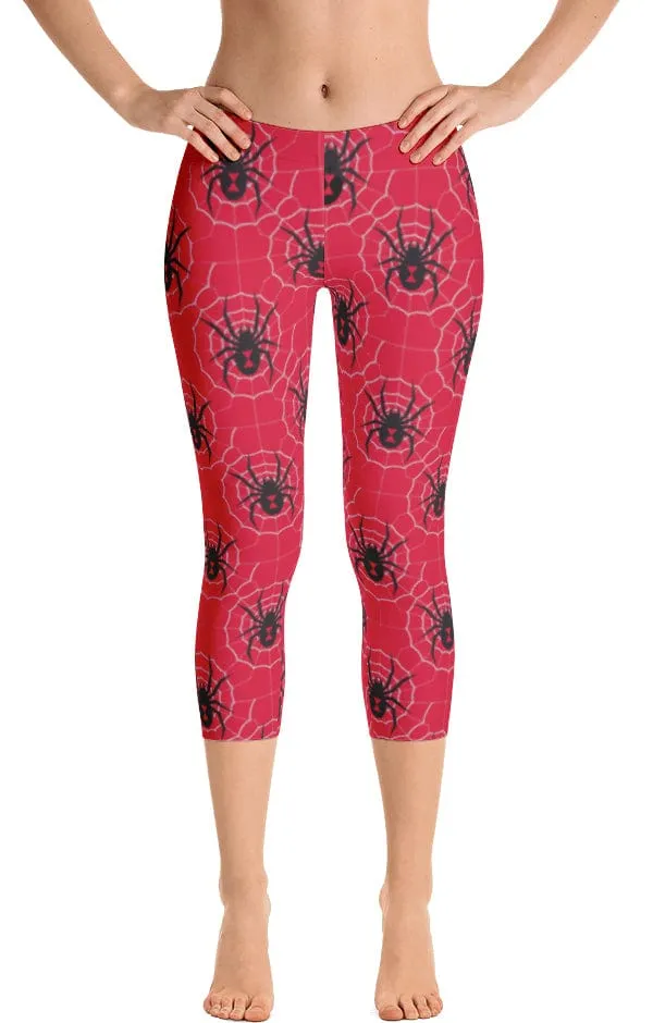 ReadyGOLF: Black Widow Red Women's Capri Leggings Perfect for Workouts Essential Style