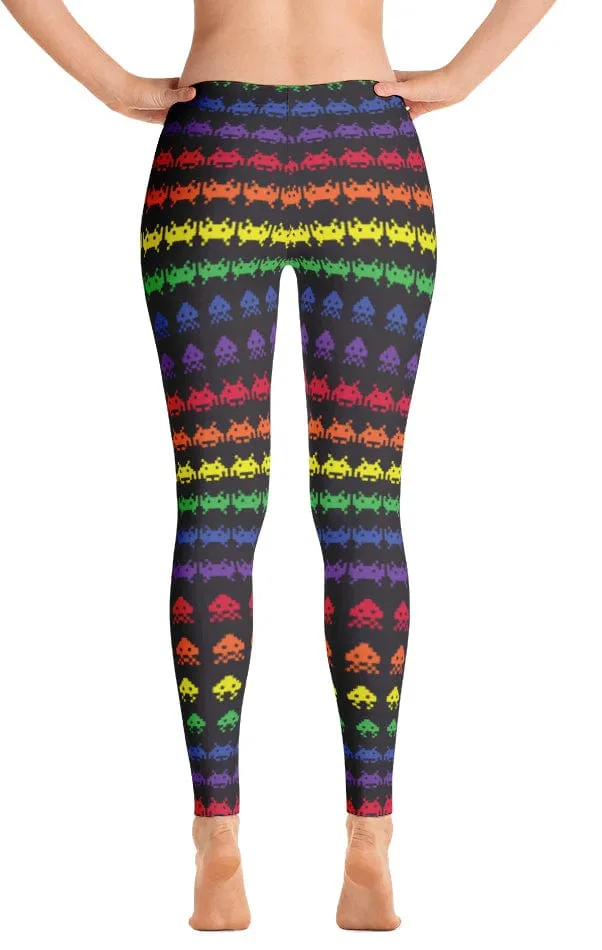 High Waist Unisex Style Stay Dry ReadyGOLF: Invaders from Space Women's All-Over Leggings