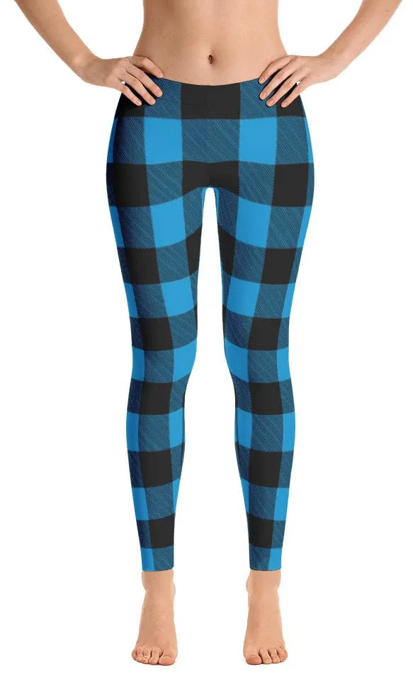 ReadyGOLF: Lumberjack Blue Women's All-Over Leggings Soft Touch City Walk Mountain Hike Wrinkle Resistant