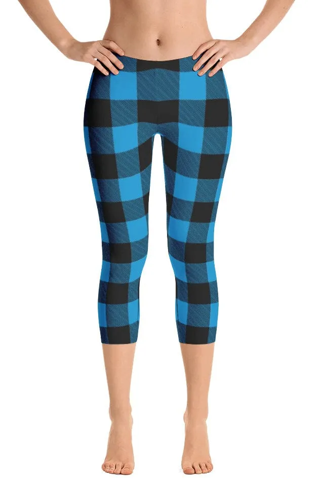 ReadyGOLF: Lumberjack Blue Women's Capri Leggings Thermal Warm Morning Jog