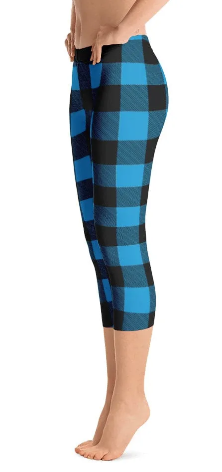 ReadyGOLF: Lumberjack Blue Women's Capri Leggings Minimalist Style Dance Practice Fitness Design