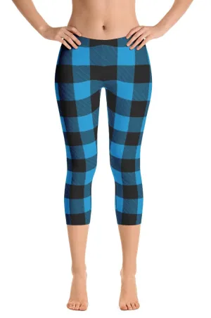 ReadyGOLF: Lumberjack Blue Women's Capri Leggings Thermal Warm Morning Jog