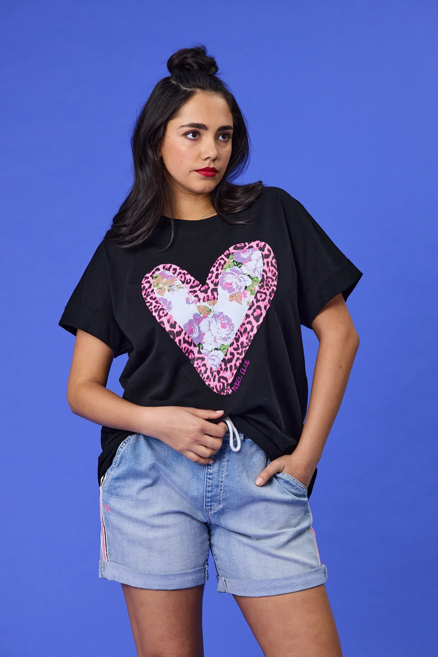 Rebel Club Fierce Heart Drop Crew Tee Washed Black Plus Size