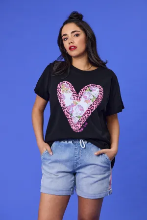 Ethically Sourced Materials Rebel Club Fierce Heart Drop Crew Tee Washed Black