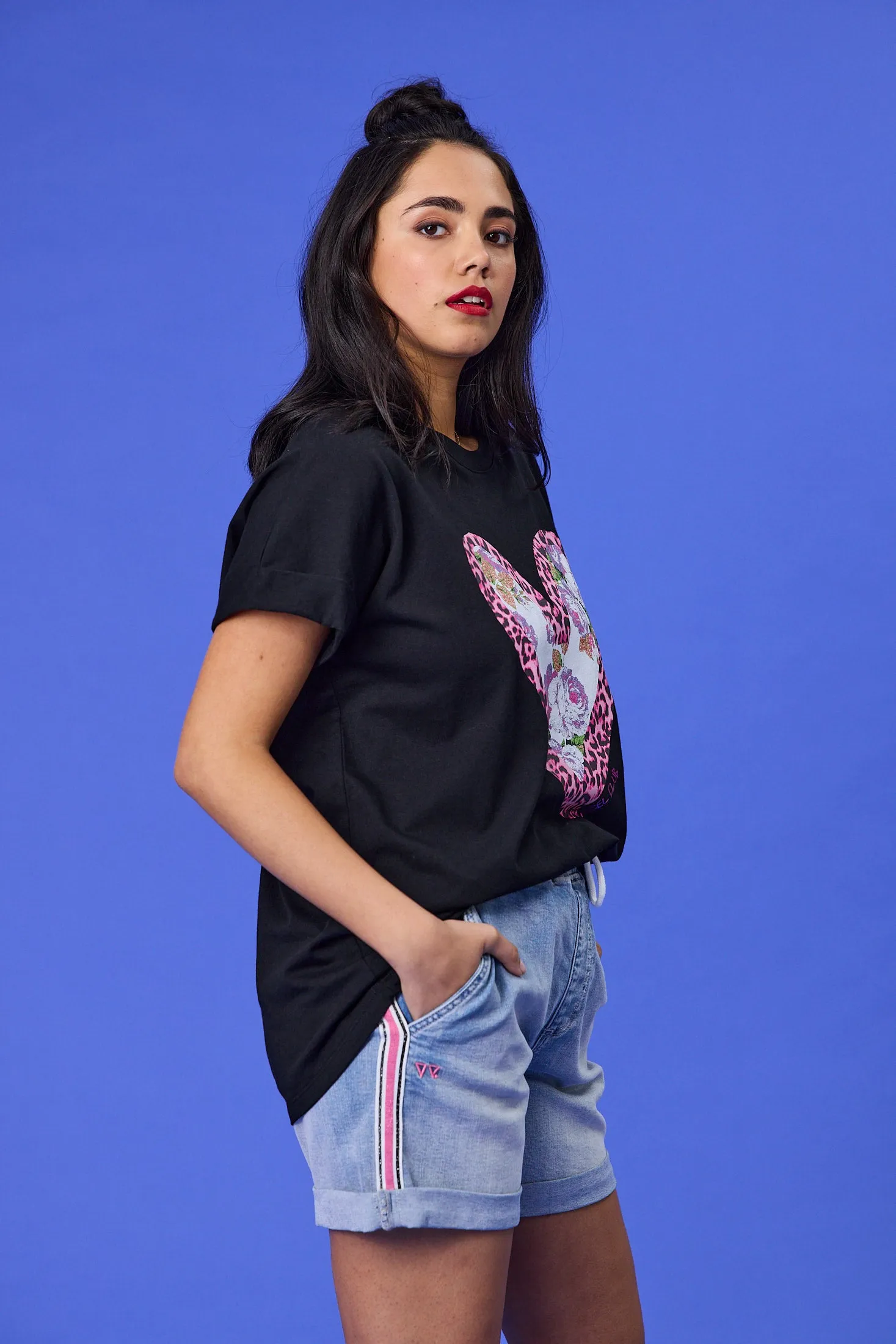 Rebel Club Fierce Heart Drop Crew Tee Washed Black Reinforced Shoulder Stitching Everyday Fit