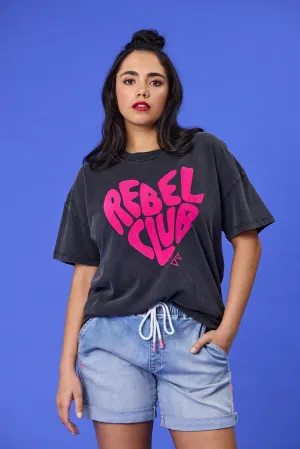 Lightweight Weave Rebel Club In My Heart Boyfriend Tee Washed Black