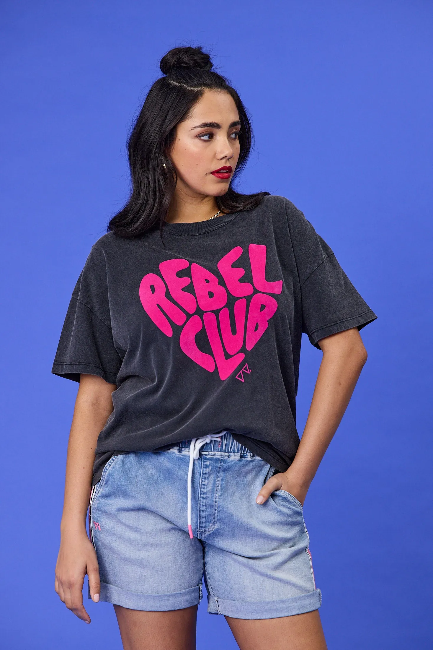 Rebel Club In My Heart Boyfriend Tee Washed Black Breathable and Comfortable UltraLightweight