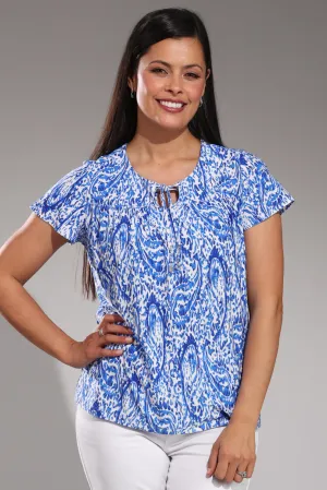 Cool Sweater Printed Slinky Top | Royal White Paisley | 7403A1