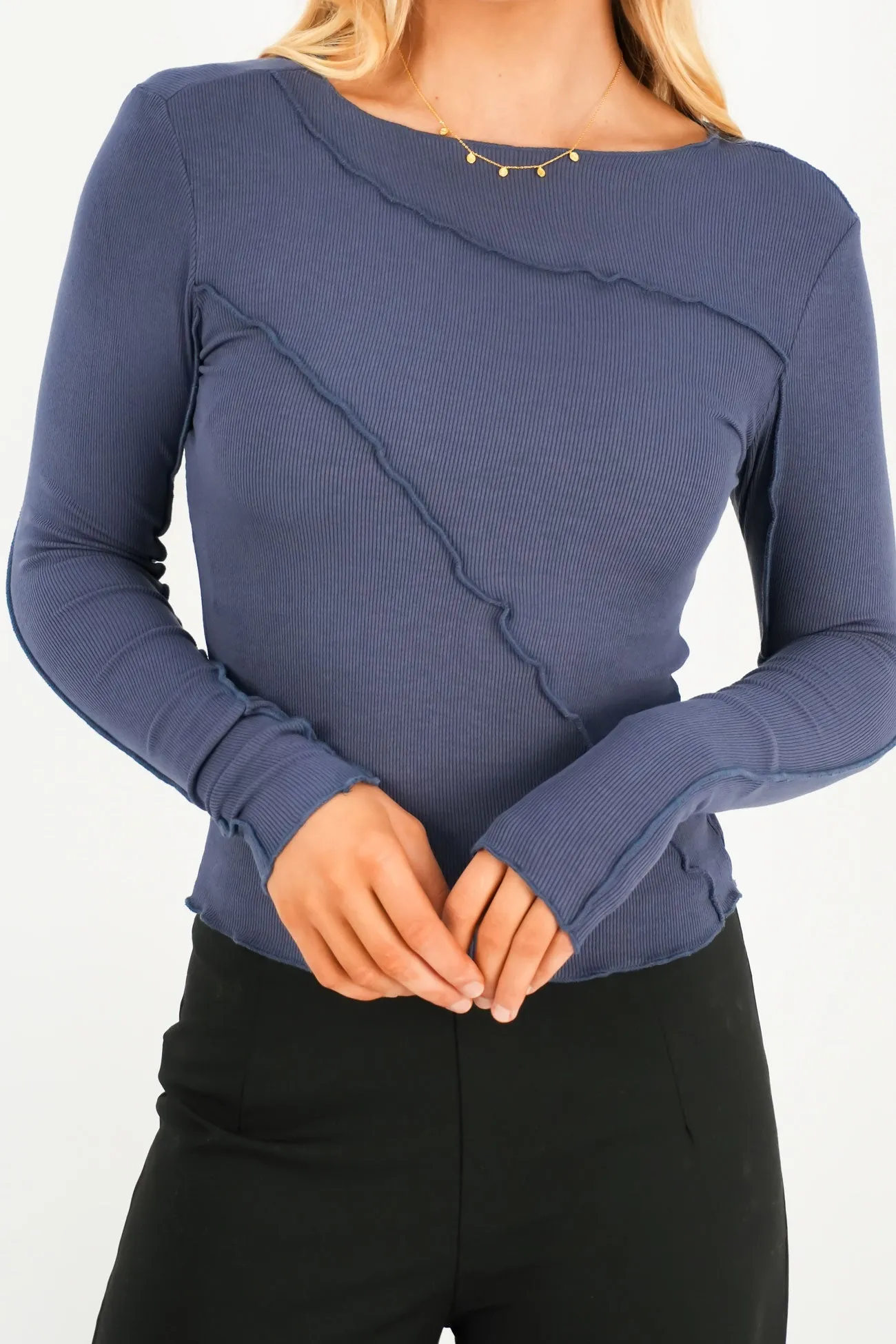 Permanent Crease Eleni Long Sleeve Top Navy