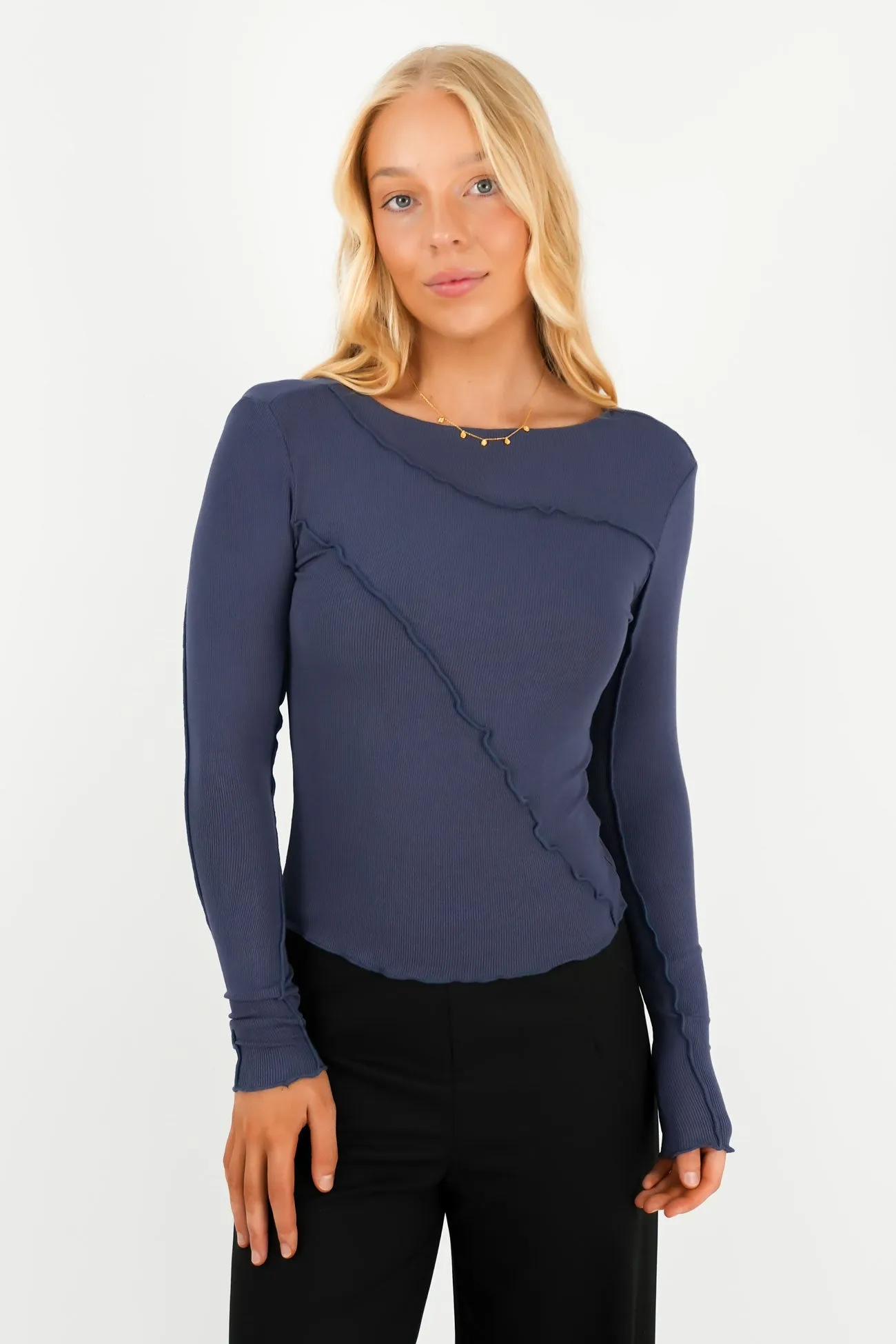 Soft Inner Lining Eleni Long Sleeve Top Navy