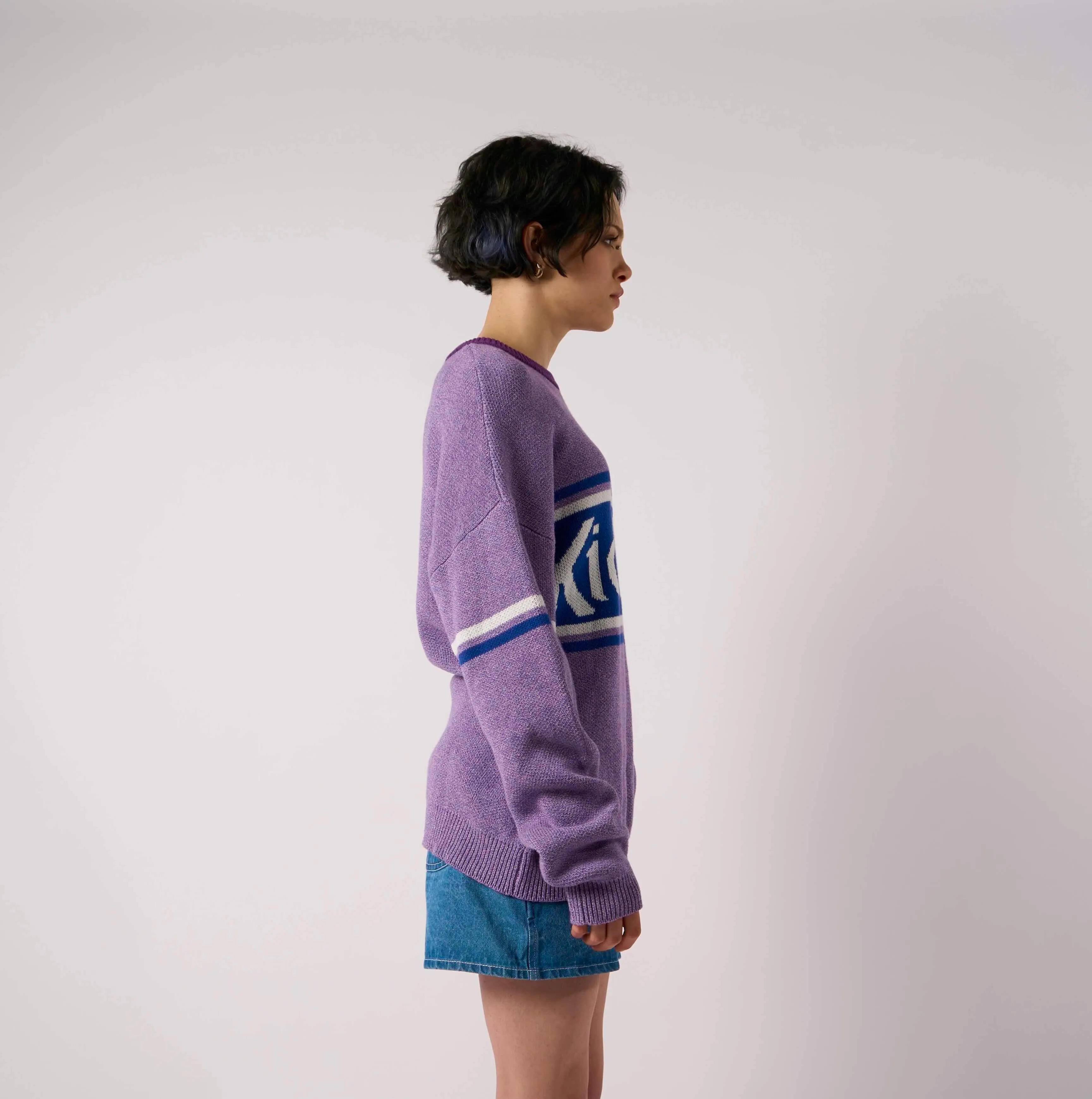 Bonded Seam Reinforcement Kickers Purple Oversized Logo Knit