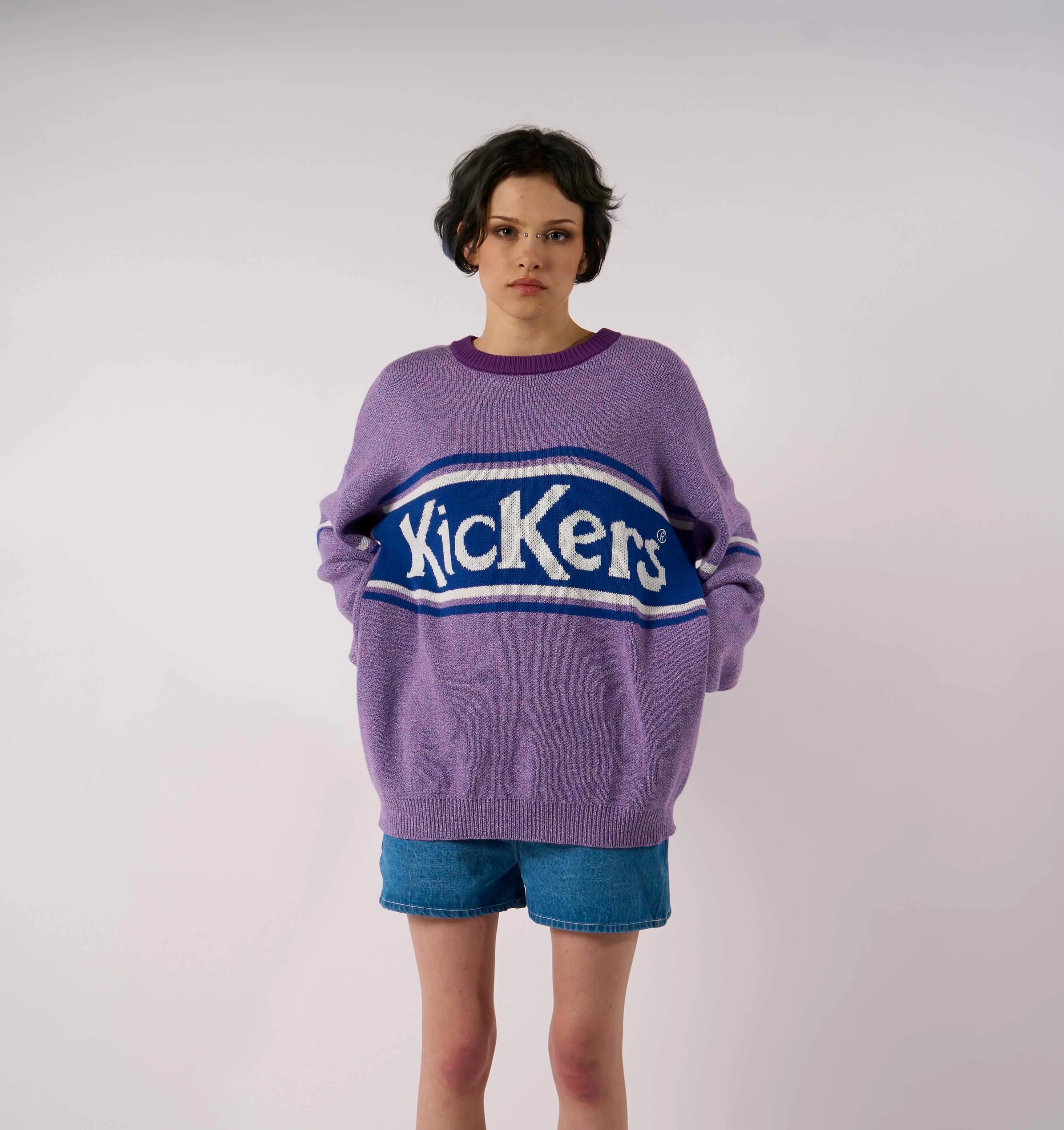 Minimal Warmth Kickers Purple Oversized Logo Knit