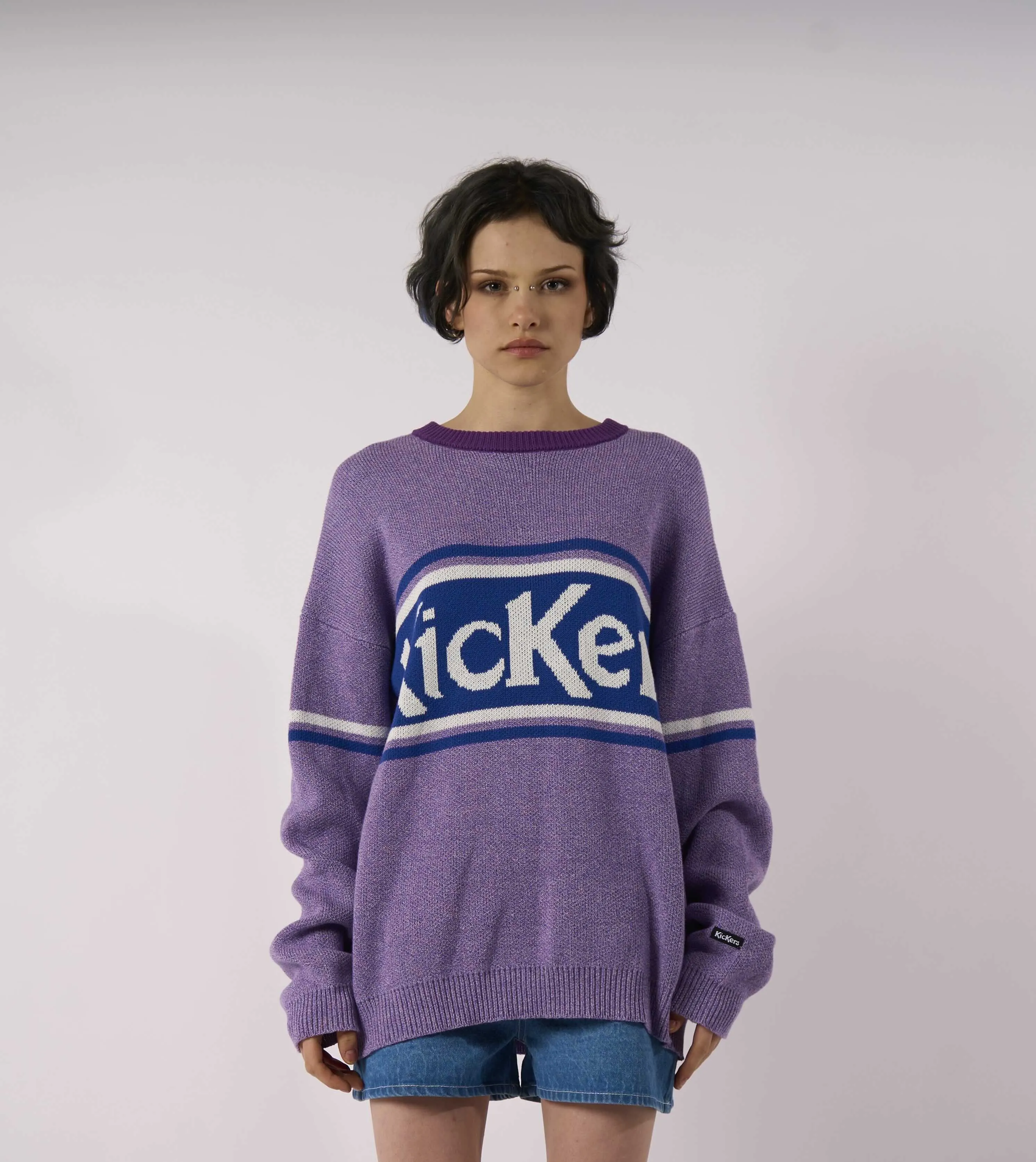 Leisure Look Kickers Purple Oversized Logo Knit