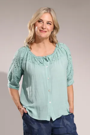 Made in Italy Broderie Anglaise Top | SAGE | 0307A1 Outdoor Shirt Meeting Ready