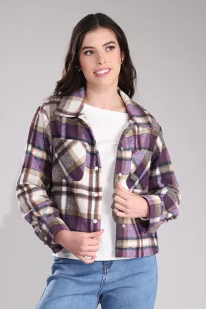 Hard Cover Minimalist Design Brushed Checks Jacket | Amethyst Check | 6031B1