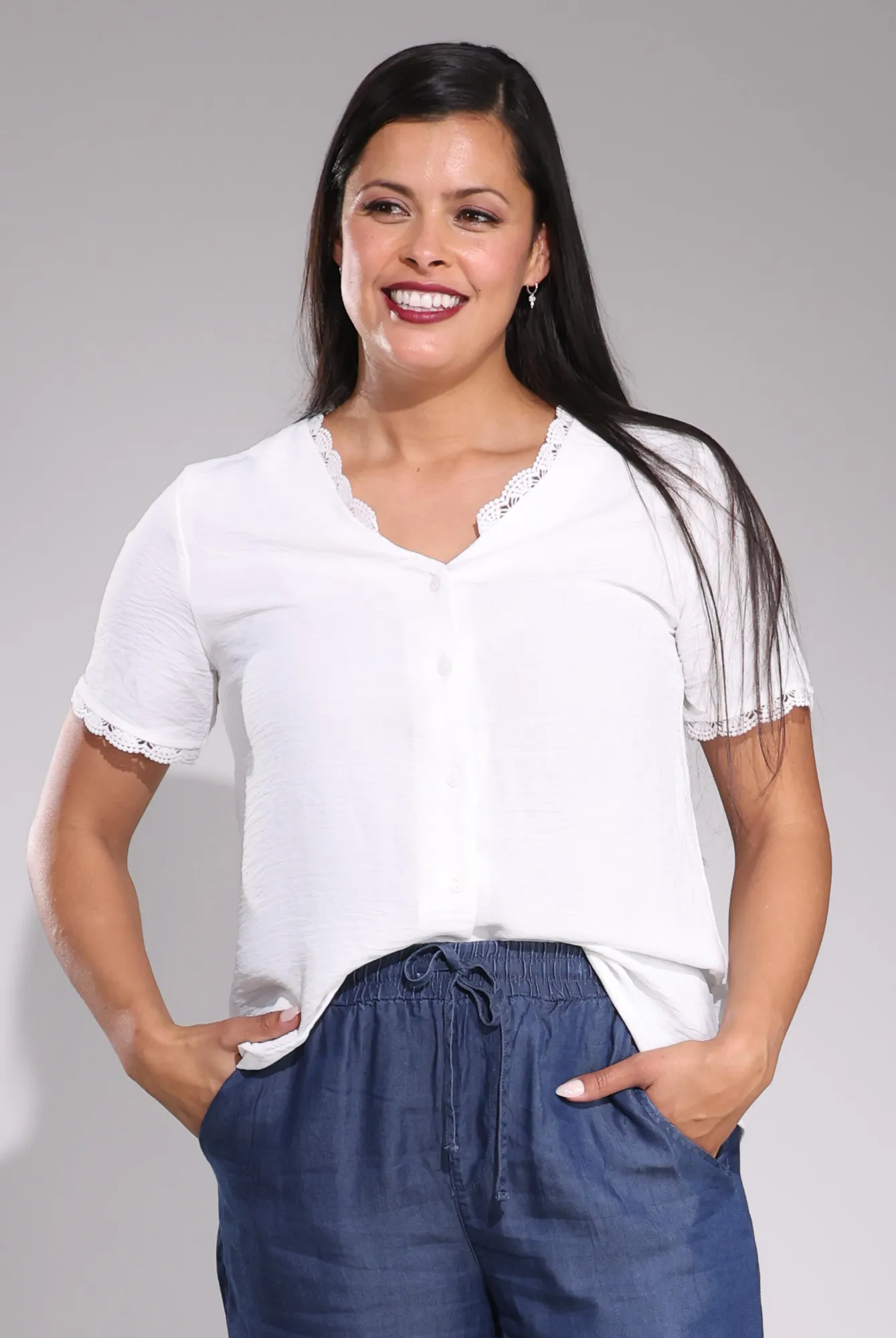 UV Protective Coating Short Sleeve Blouse | IVORY | 7361C1