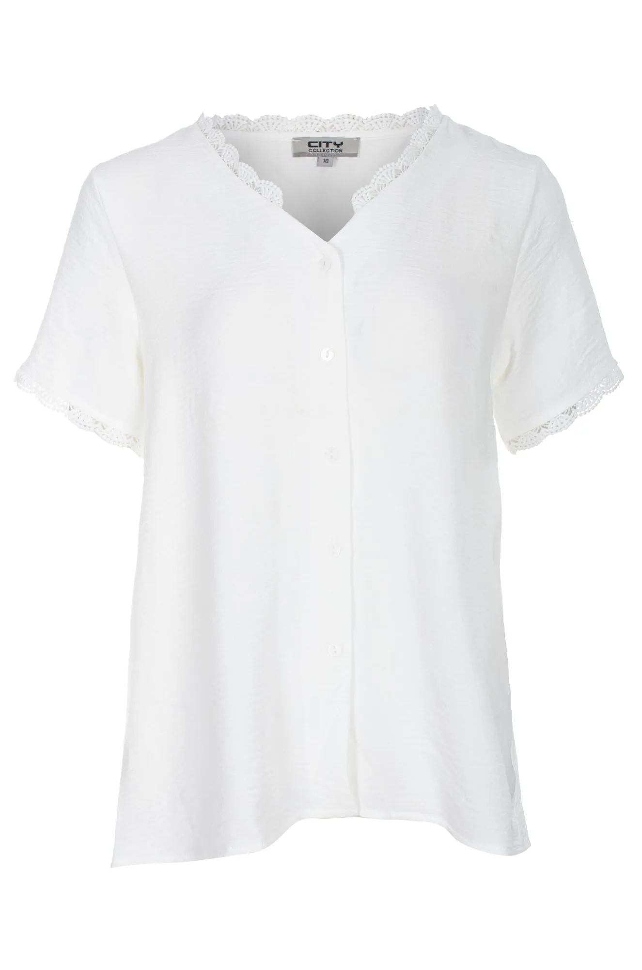 print design Short Sleeve Blouse | IVORY | 7361C1