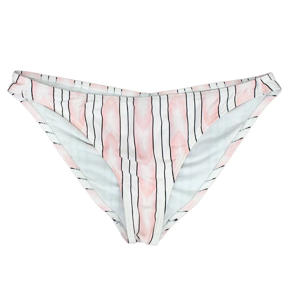 Women's Striped Pull-ON Bikini Bottom,Pink Stacked Cushioning Quick Release Clasps