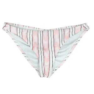 Women's Striped Pull-ON Bikini Bottom,Pink Stacked Cushioning Quick Release Clasps