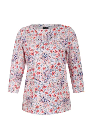 Street Sport Boat neck Top with 3/4 sleeves | Coral Indigo Daisy | 6142AR