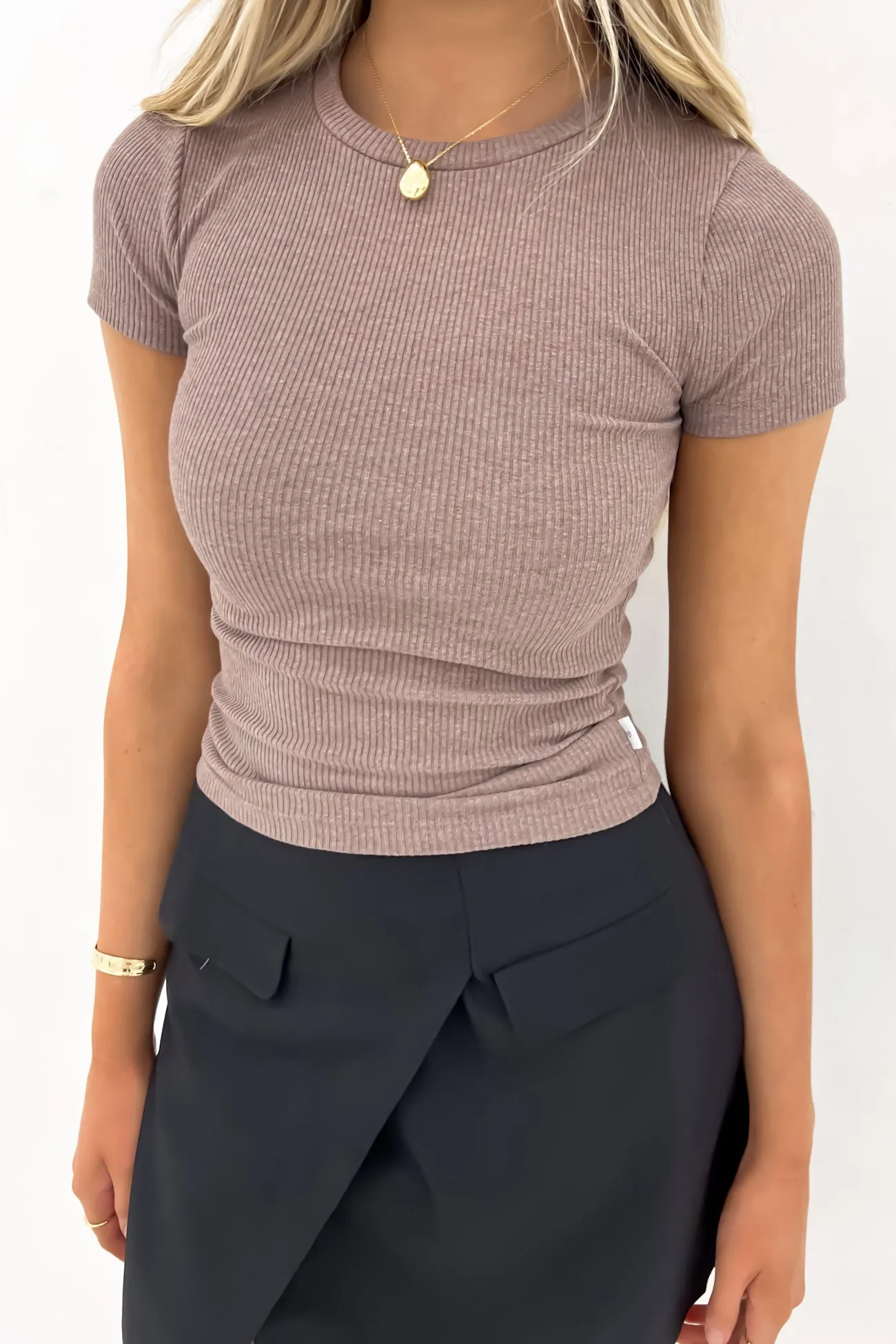 Stretch Knit simple design Bella Tee Brown