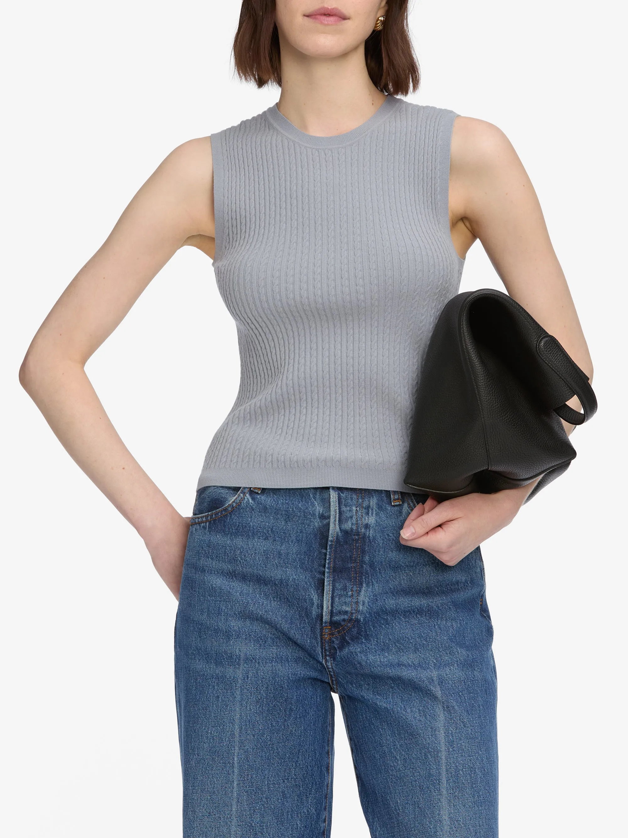 Modern Basic Gentle Tone The Fine Cable Tank -- Grey Blue