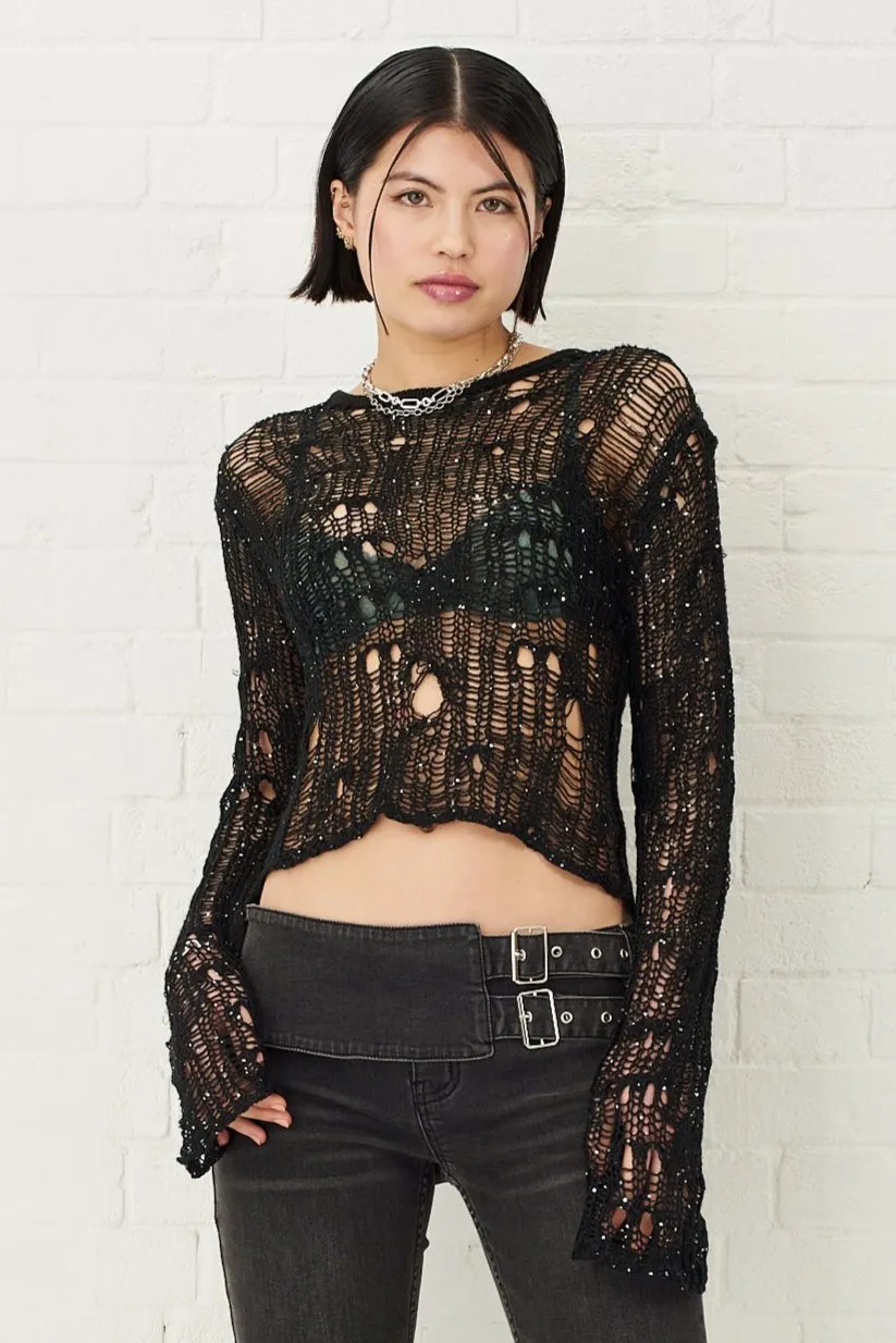 Formal Attire Minx Sequin Sheer Knit Top
