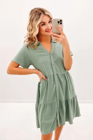 Draped Silhouette Little Paradise Mini Dress Sage