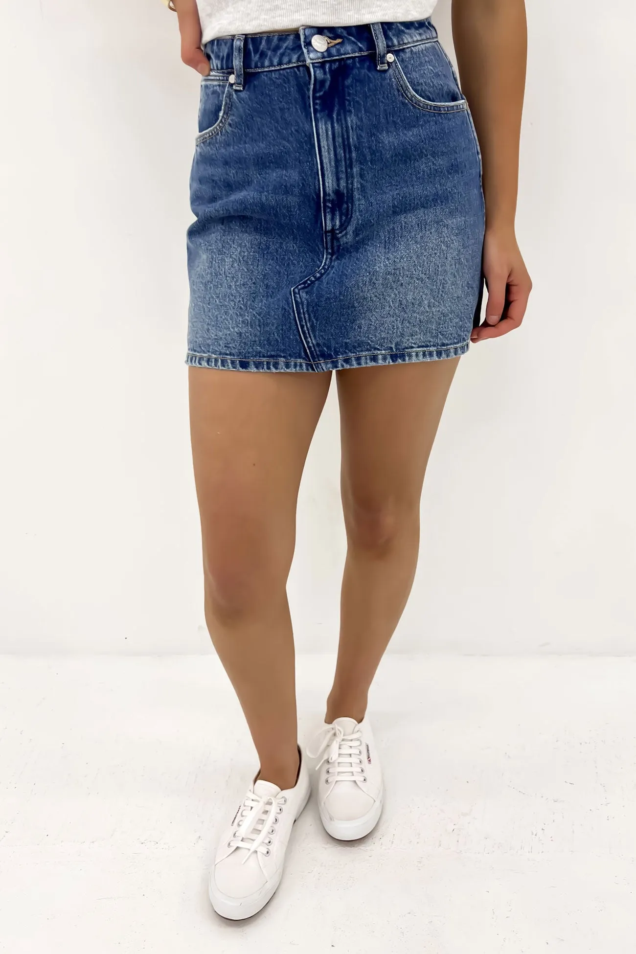 Asymmetrical Cut Clean Fit Repair Mini Skirt Deep Oasis