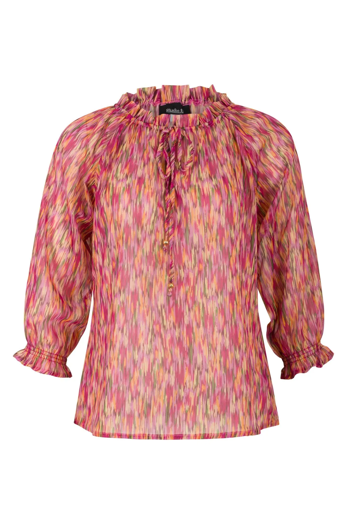 HighNeckStyle Printed Chiffon Top | Cerise Olive Abstract | 8552A1