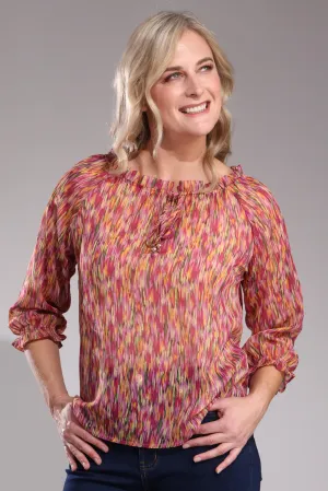 Self Love Printed Chiffon Top | Cerise Olive Abstract | 8552A1