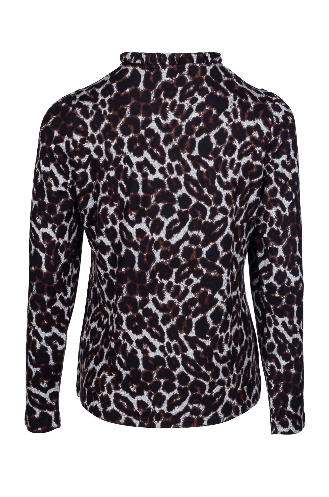 Ruffle neck printed Warm Touch Top | Toffee Silver Animal | 7906B1 Loose Thread Adjustable Waistbands