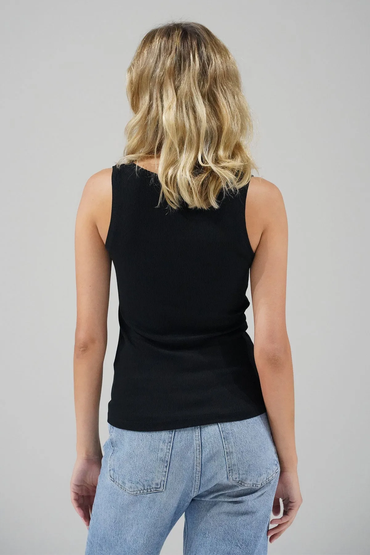 Ribbed V Slim Tank - Black TearResistantMaterial Photo Fit