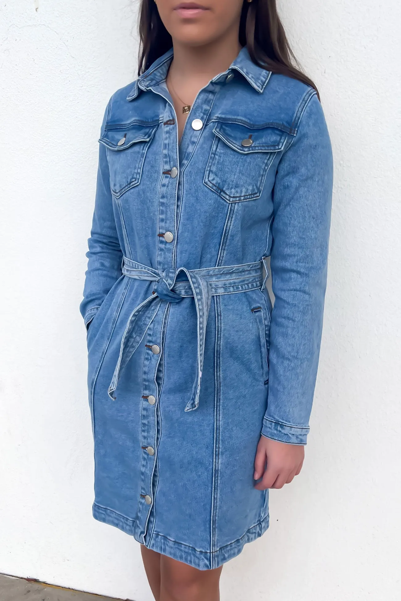 Date-Night Riley Denim Dress Mid Blue