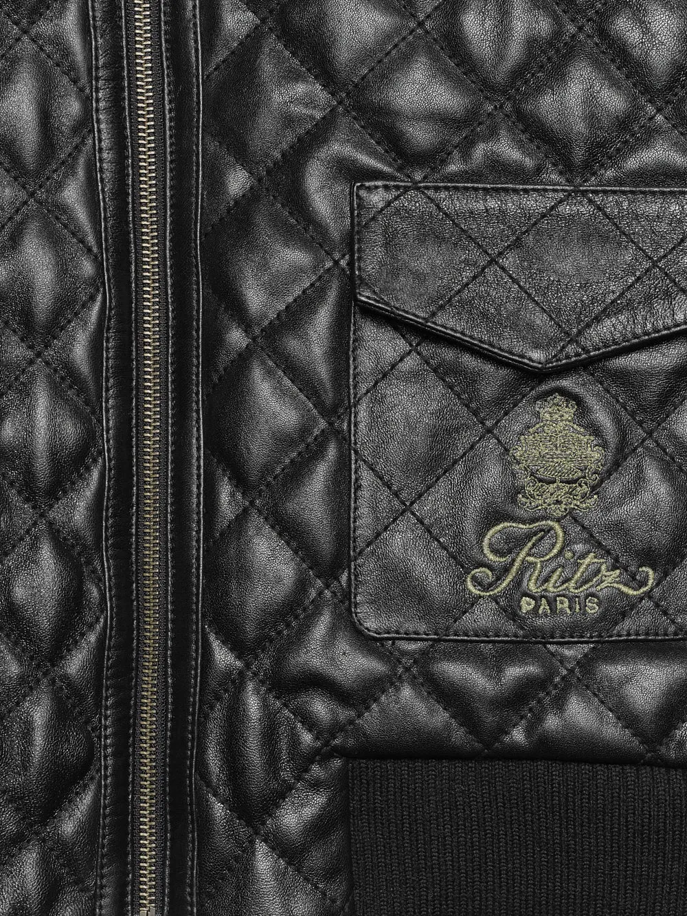 Ritz Women's Quilted Leather Bomber -- Black Slip Resistant Grip