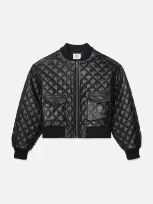 Wind Stop Ritz Women's Quilted Leather Bomber -- Black