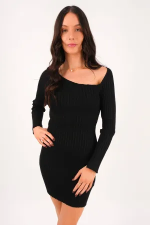 Comfortable and Chic Maine Knit Mini Dress Black