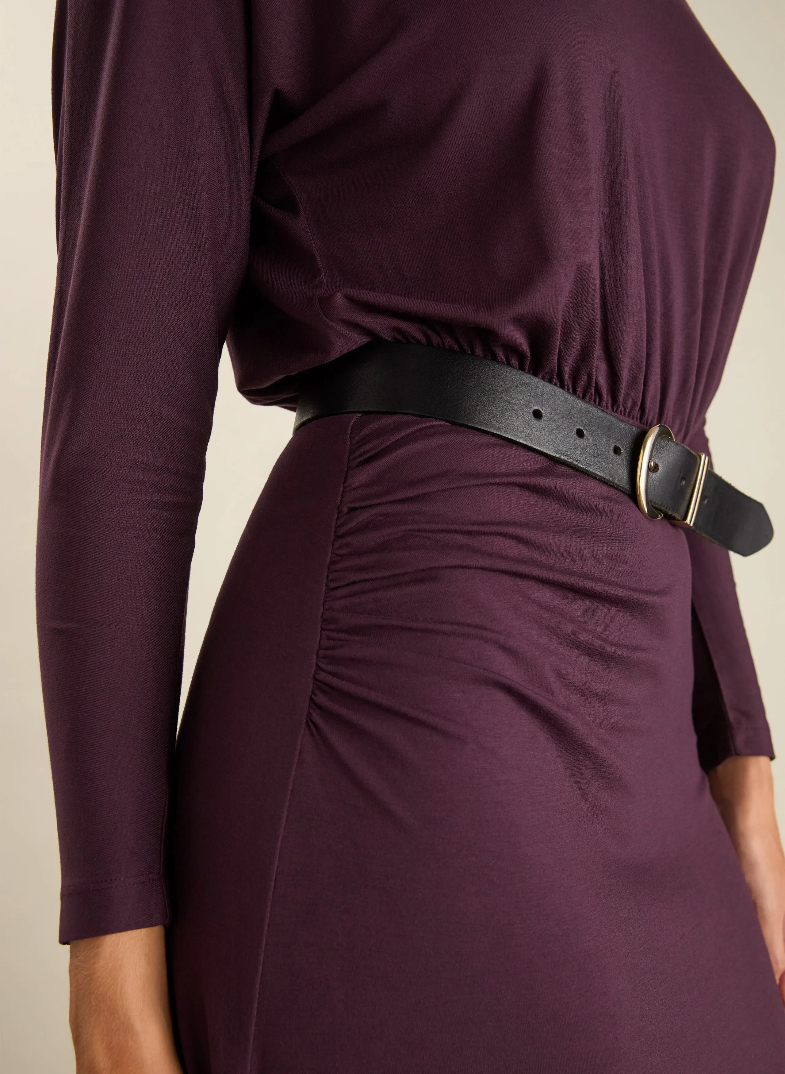 Sarah Jersey?Midi Dress Matte-Lining Fluid Shape