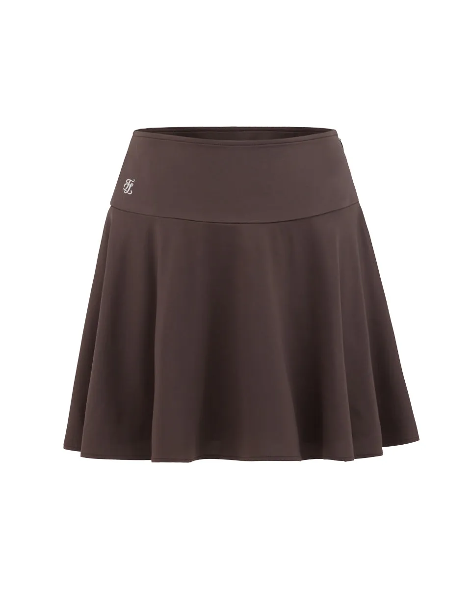 Back Slit High waist jersey flared skirt - Brown