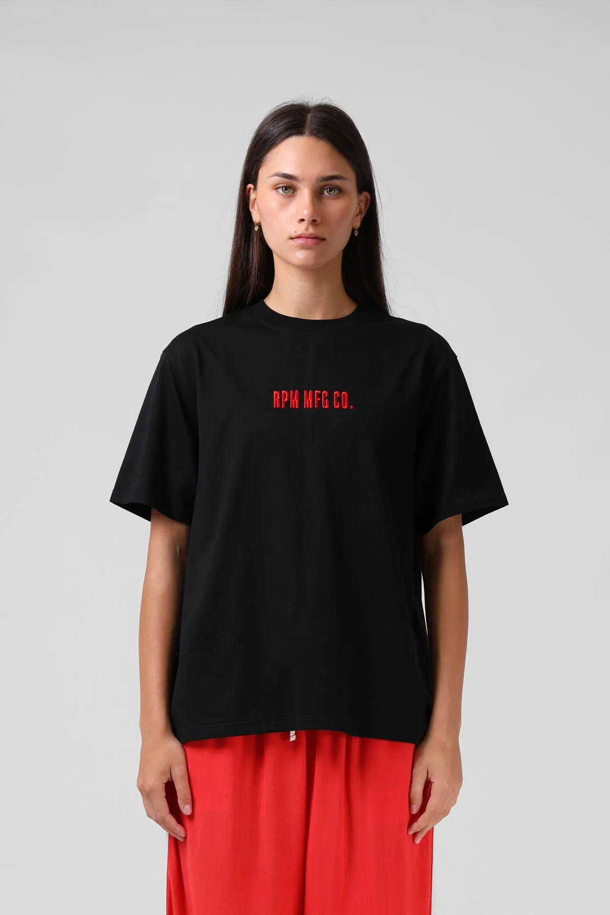 Minimal Style Trend Relax Fit Design RPM EMB Tee Black