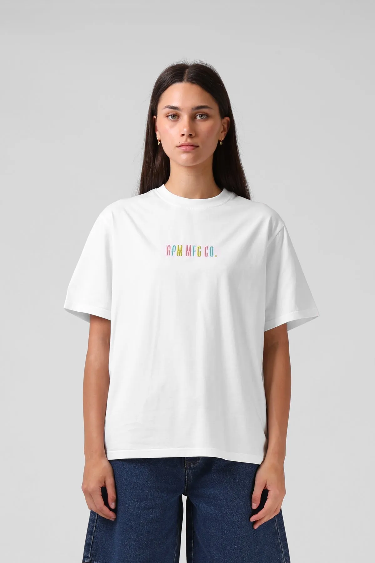 RPM EMB Tee White Stylish Casual Active Style Trend