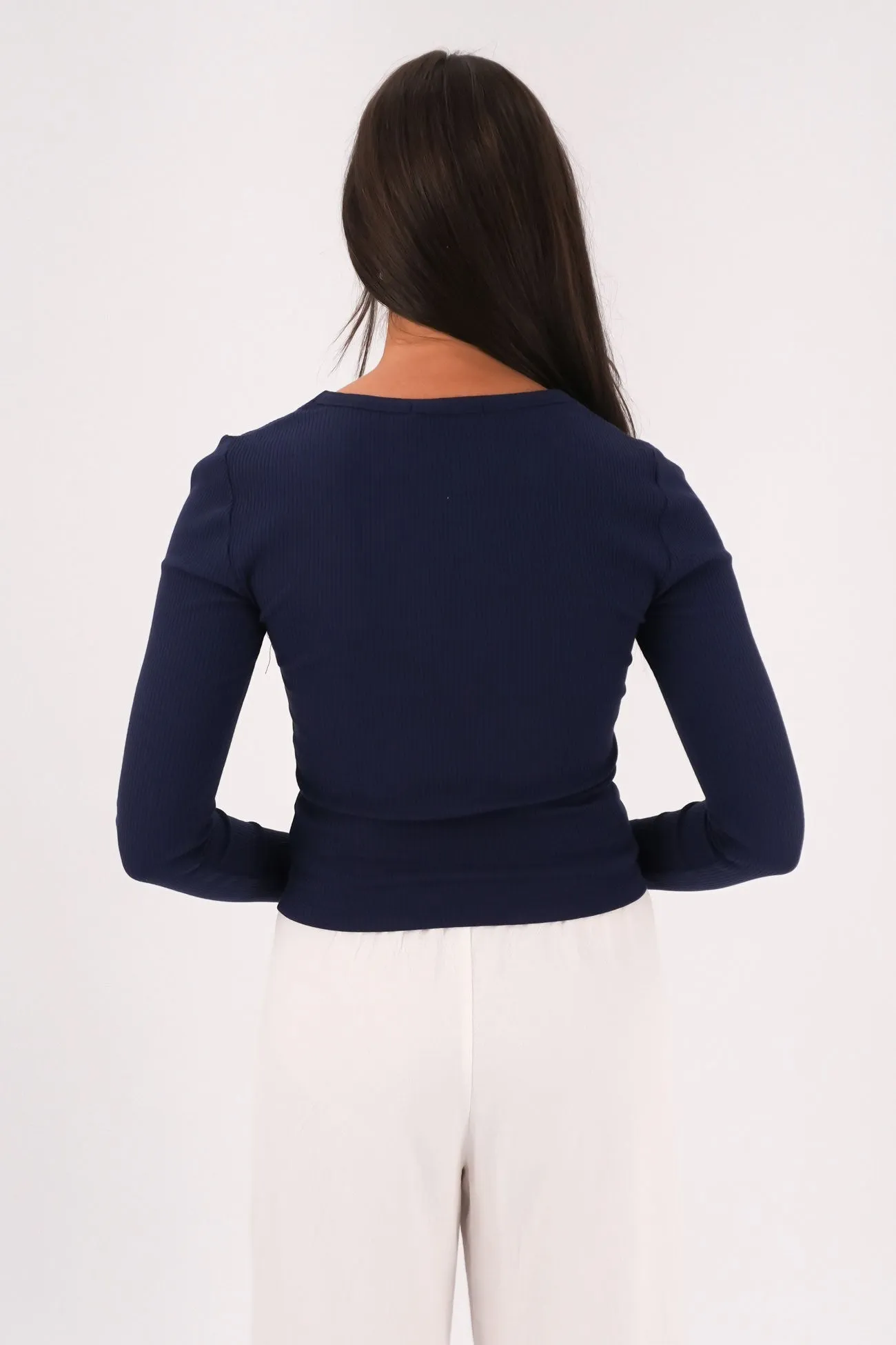 Eve Rib Baby Long Sleeve Tee Navy Walk Mood All Day