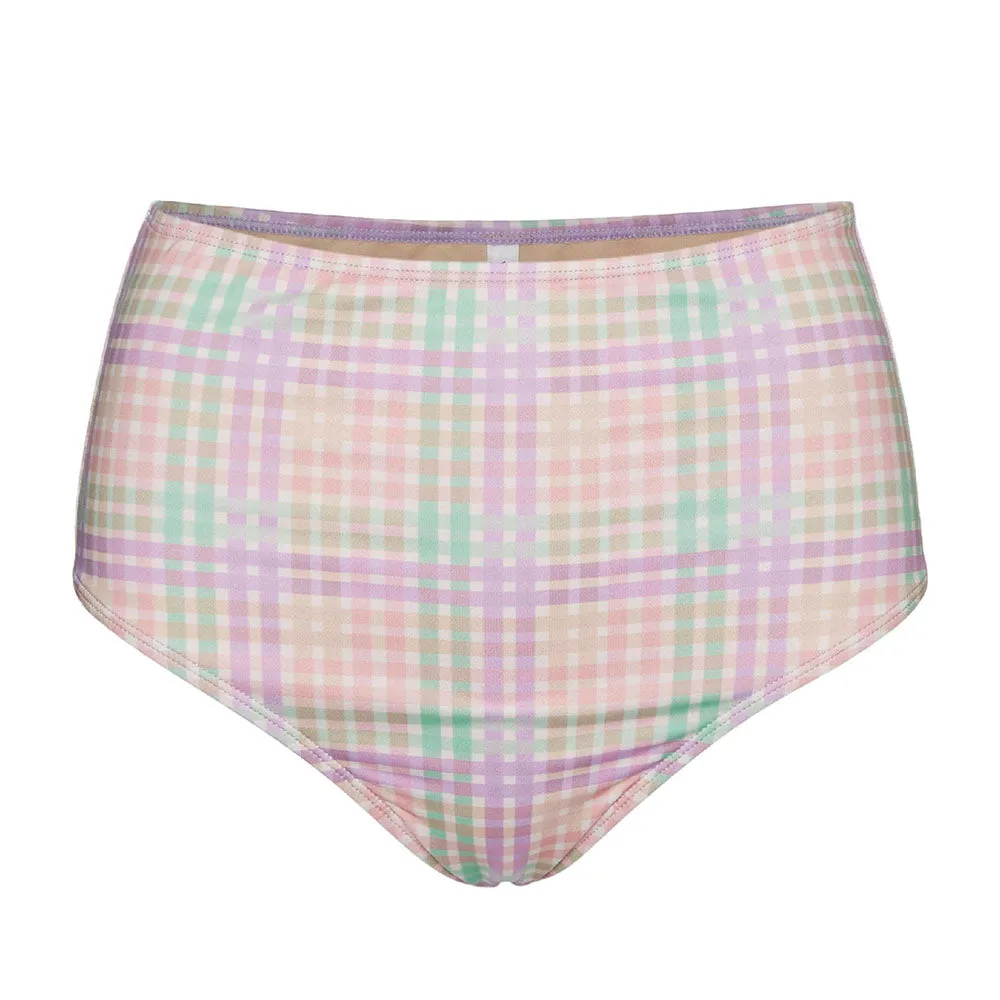 Four Way Stretch Fabric Recycled Material Blend Women's High Waist Checked Bikini Bottom,Multi