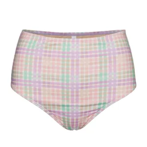 Four Way Stretch Fabric Recycled Material Blend Women's High Waist Checked Bikini Bottom,Multi