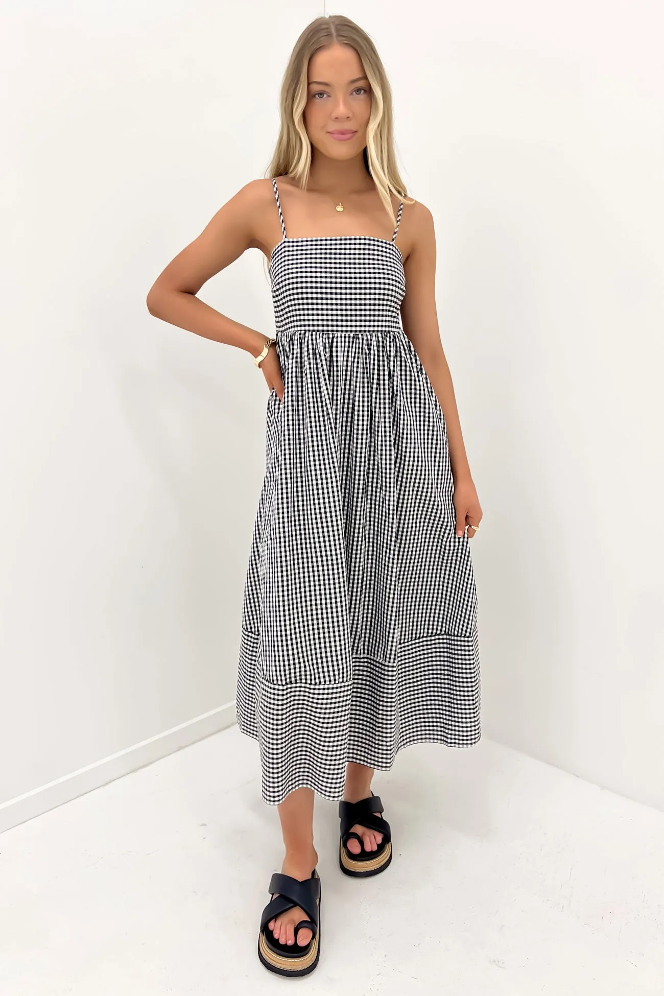 Wrap style Indie Midi Dress Black Check