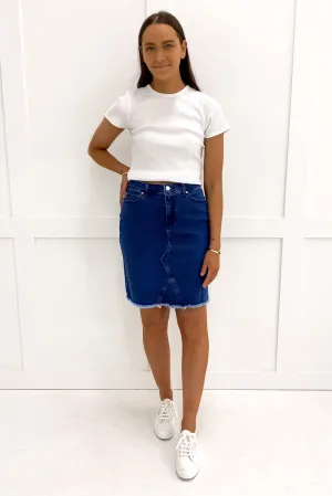 Tie Dye Style Roll Up Hem Belle Skirt Mid Blue