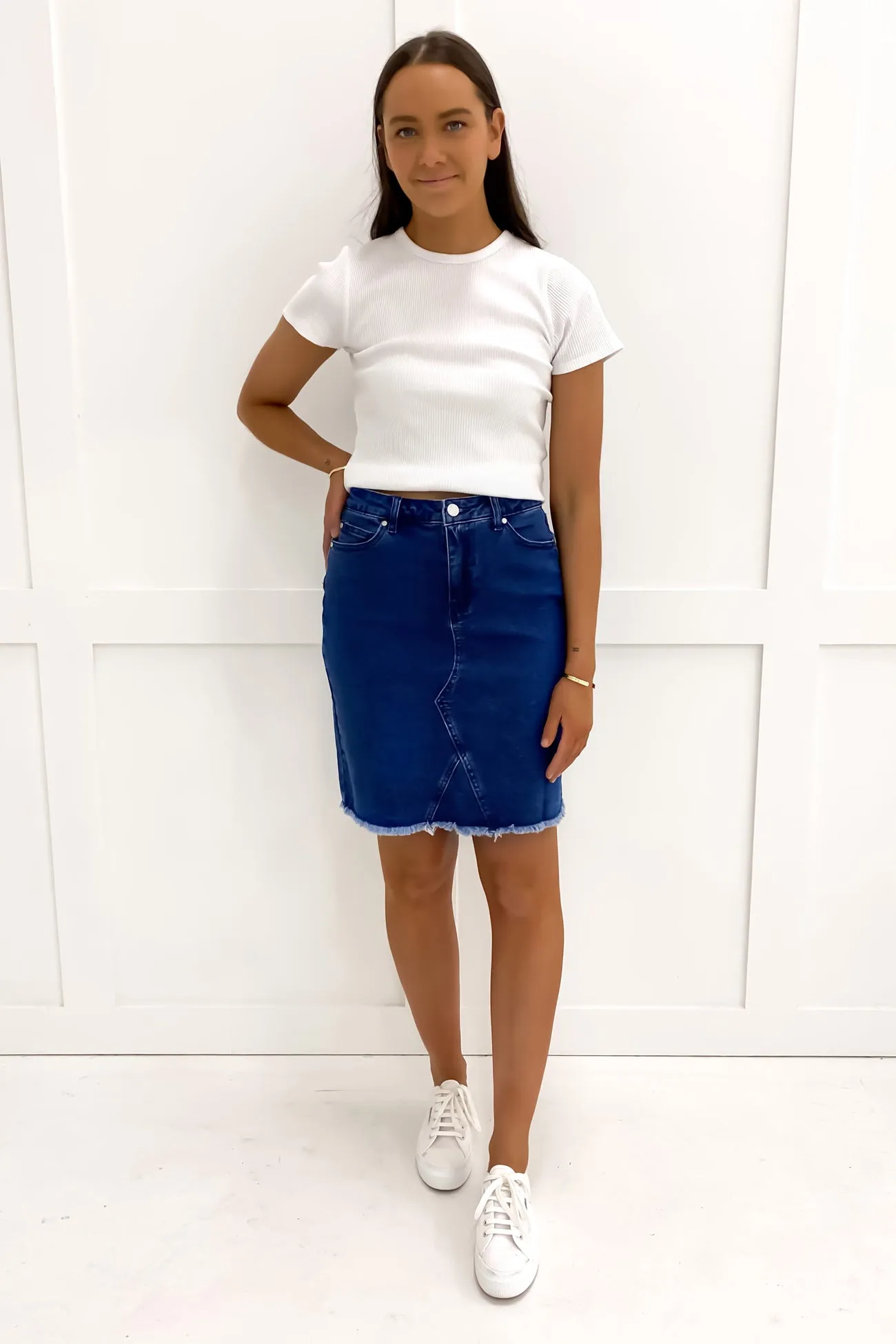 Tie Dye Style Roll Up Hem Belle Skirt Mid Blue